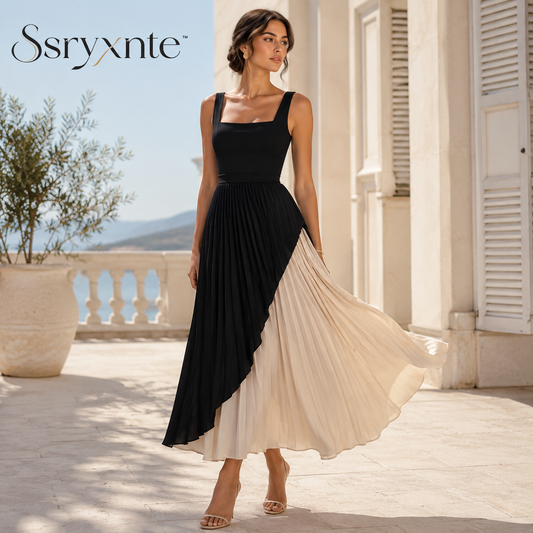 Mirelle Asymmetric Pleated Midi Dress